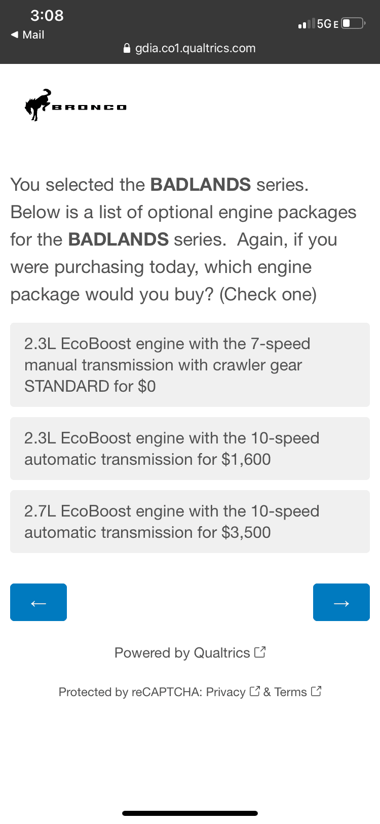 Ford Bronco Potential Package (+ Sasquatch) Pricing Previewed in Bronco Reservation Survey Email DA22322A-DA6D-4695-B19D-BAFEC7164ACC