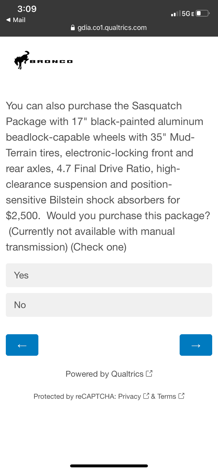 Ford Bronco Potential Package (+ Sasquatch) Pricing Previewed in Bronco Reservation Survey Email 1118933D-5184-4892-BA3A-54F89765D703