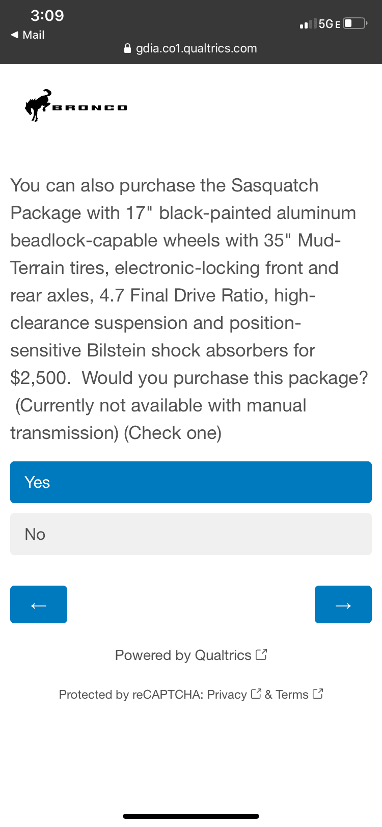 Ford Bronco Potential Package (+ Sasquatch) Pricing Previewed in Bronco Reservation Survey Email 73F9509A-F27B-4740-B41C-92374BDC312D