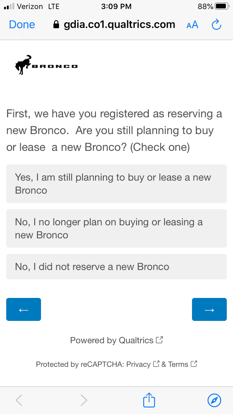 Ford Bronco Potential Package (+ Sasquatch) Pricing Previewed in Bronco Reservation Survey Email 304E098C-D7E7-4B63-8E88-F04C231B07E4