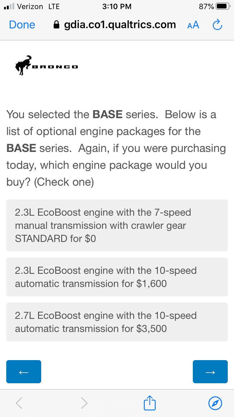 Ford Bronco Potential Package (+ Sasquatch) Pricing Previewed in Bronco Reservation Survey Email C361C5ED-B996-4FCD-803C-4000460B8020