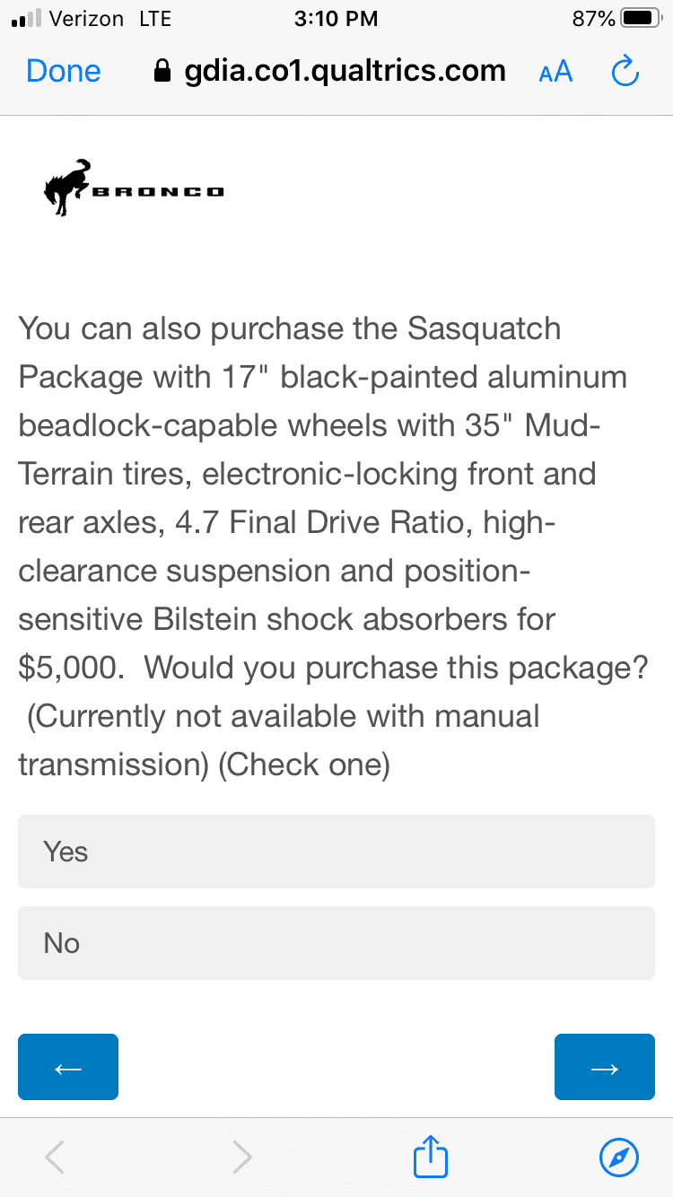 Ford Bronco Potential Package (+ Sasquatch) Pricing Previewed in Bronco Reservation Survey Email 0637C2AD-A36A-4B1D-8A96-FBB194318326