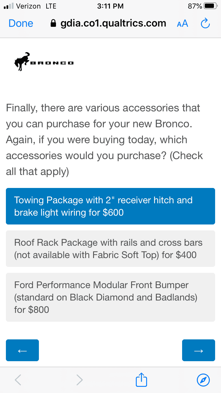 Ford Bronco Potential Package (+ Sasquatch) Pricing Previewed in Bronco Reservation Survey Email B805C88E-1A6D-474F-AD31-0EB41C7D0DD9