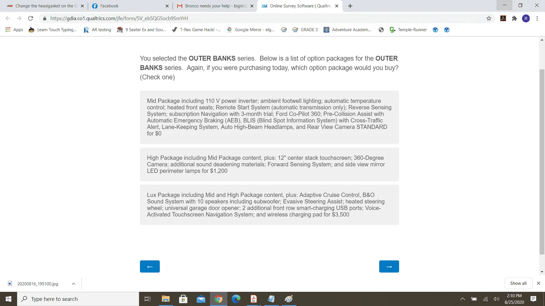 Ford Bronco Potential Package (+ Sasquatch) Pricing Previewed in Bronco Reservation Survey Email Survey2