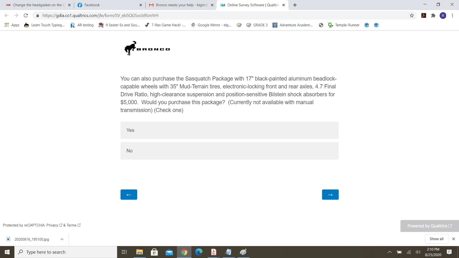 Ford Bronco Potential Package (+ Sasquatch) Pricing Previewed in Bronco Reservation Survey Email Survey3