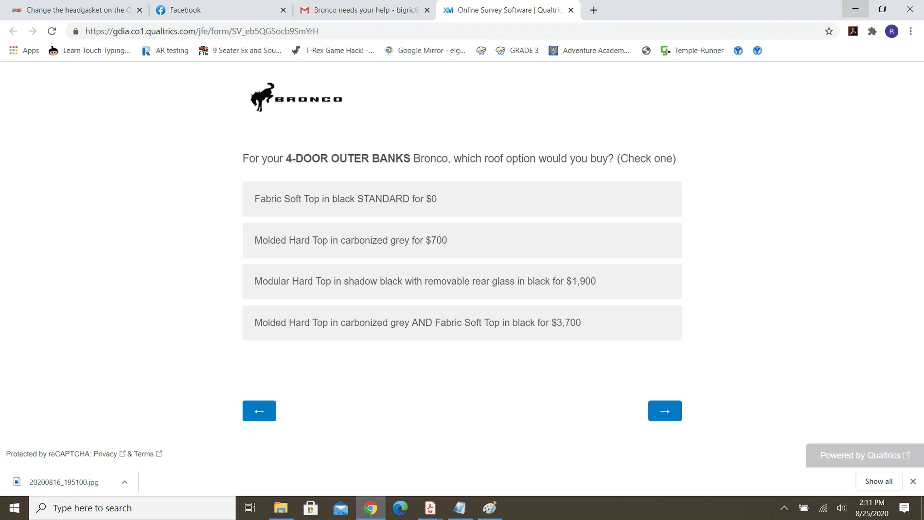 Ford Bronco Potential Package (+ Sasquatch) Pricing Previewed in Bronco Reservation Survey Email Survey5