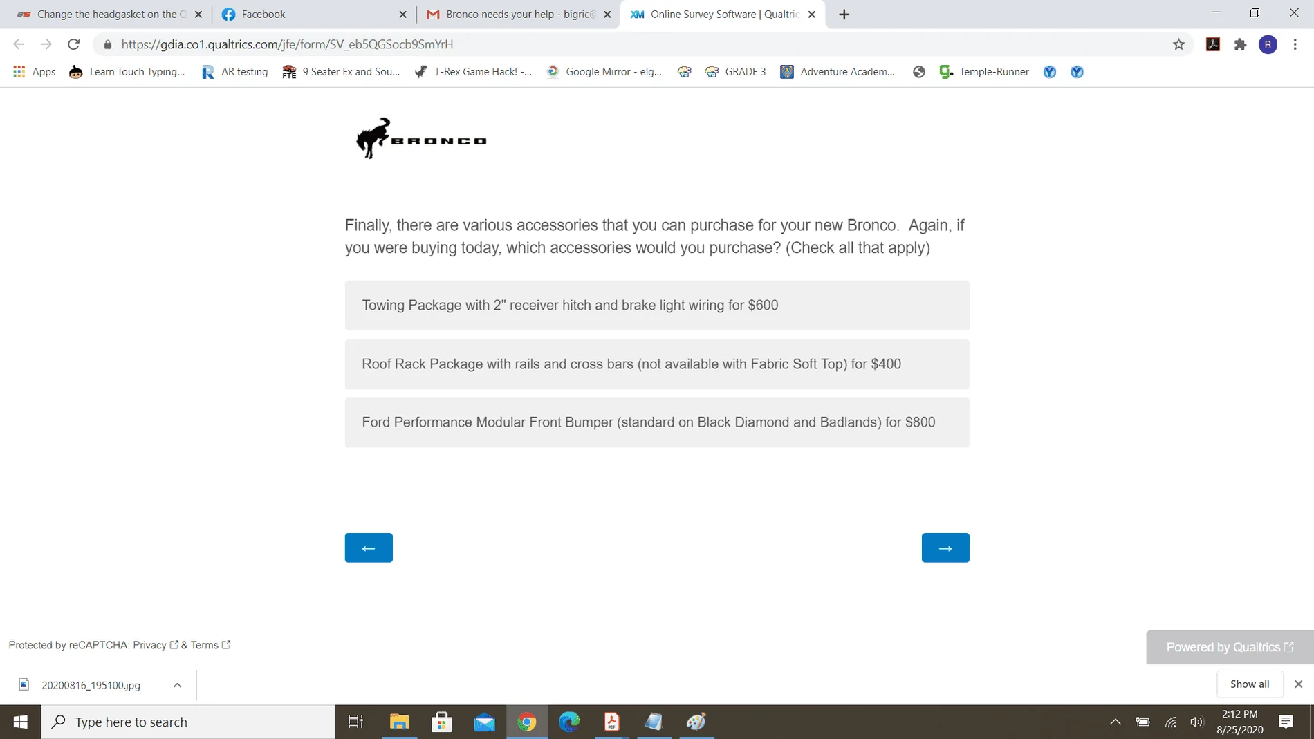 Ford Bronco Potential Package (+ Sasquatch) Pricing Previewed in Bronco Reservation Survey Email Survey6