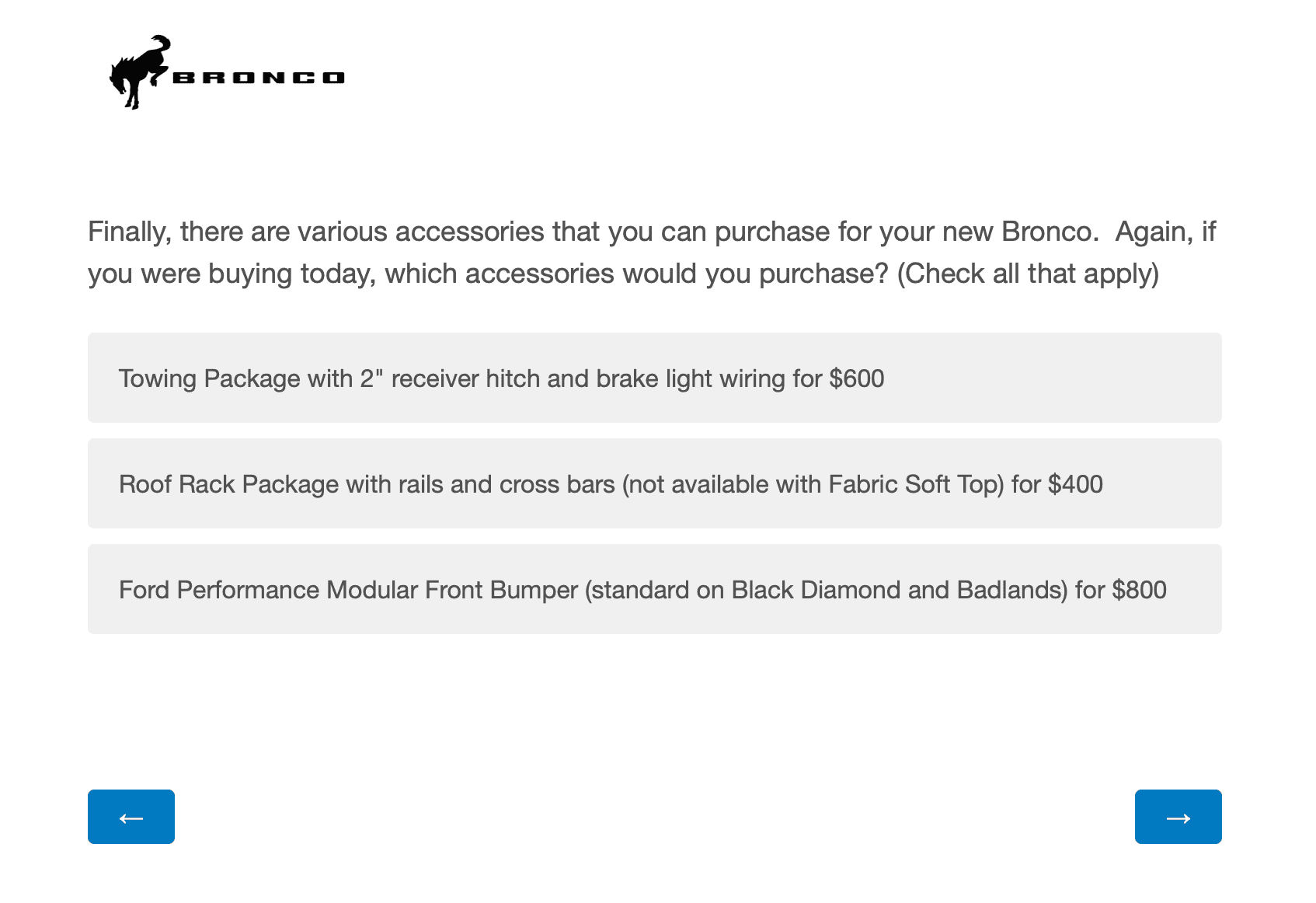 Ford Bronco Potential Package (+ Sasquatch) Pricing Previewed in Bronco Reservation Survey Email 1598383041001