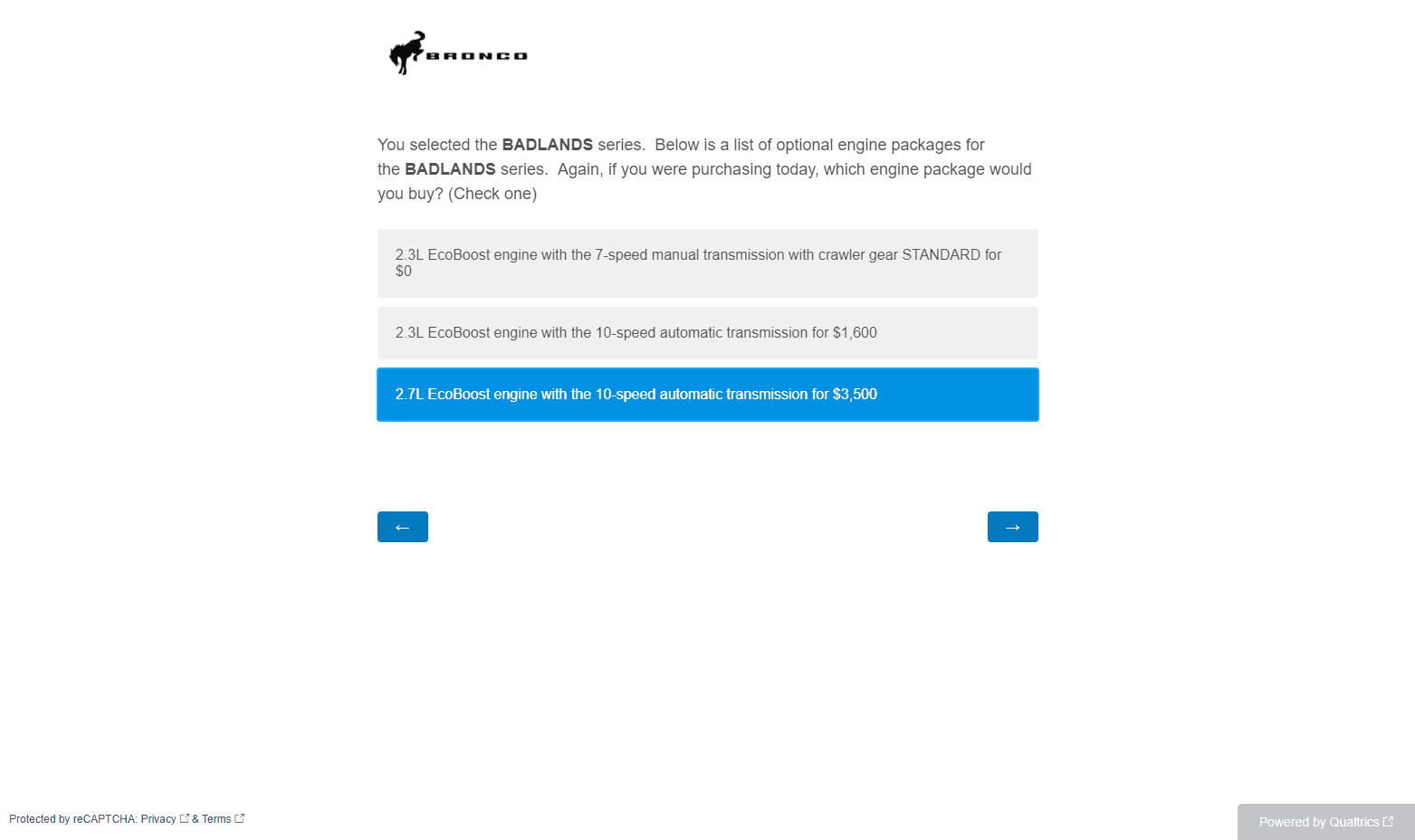 Ford Bronco Potential Package (+ Sasquatch) Pricing Previewed in Bronco Reservation Survey Email 1598383356783