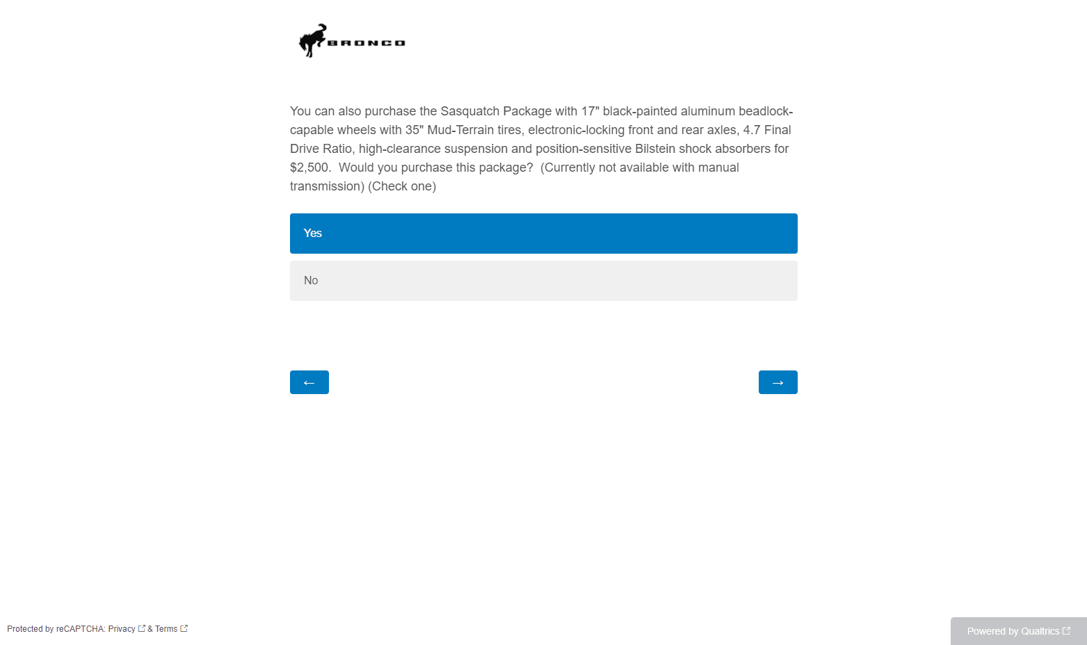 Ford Bronco Potential Package (+ Sasquatch) Pricing Previewed in Bronco Reservation Survey Email 1598383377855
