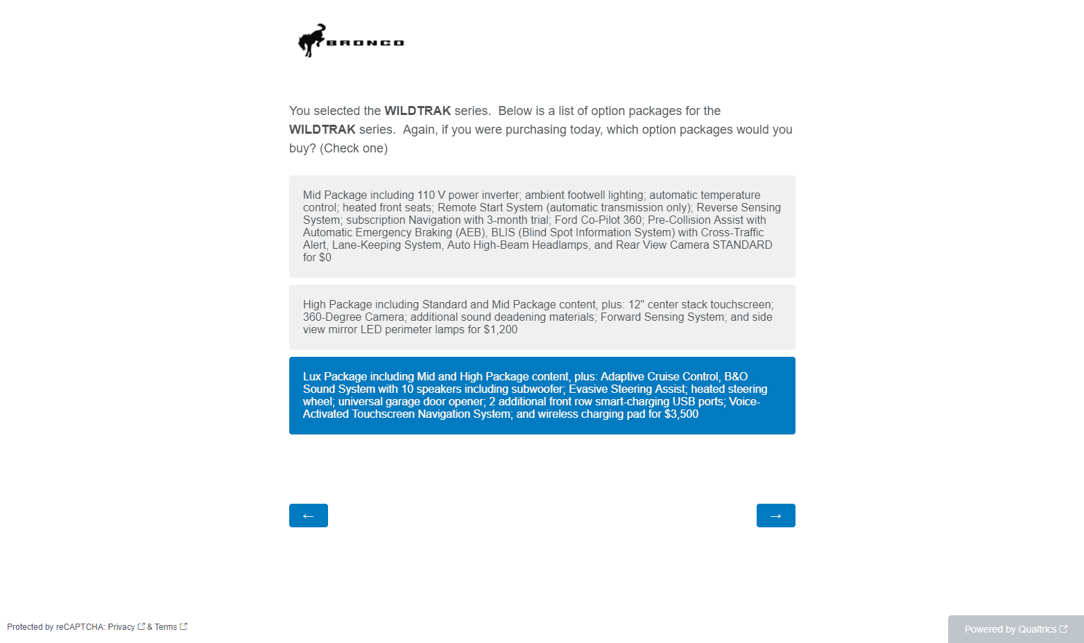 Ford Bronco Potential Package (+ Sasquatch) Pricing Previewed in Bronco Reservation Survey Email 1598383483984