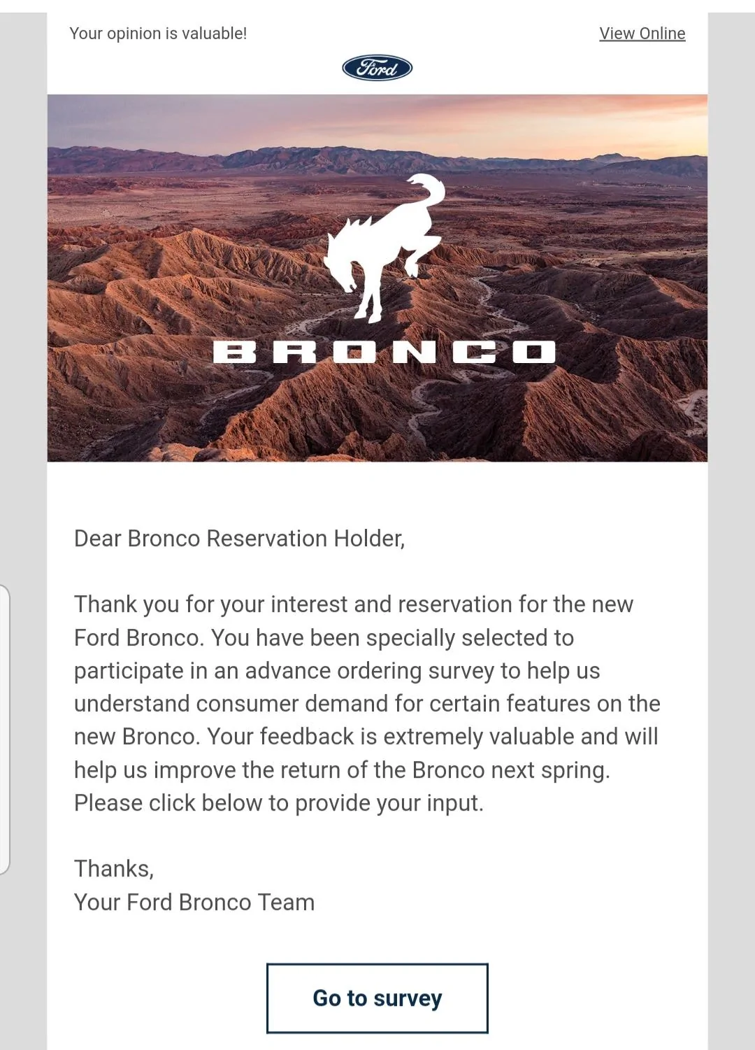 Ford Bronco Potential Package (+ Sasquatch) Pricing Previewed in Bronco Reservation Survey Email 20200825_142120
