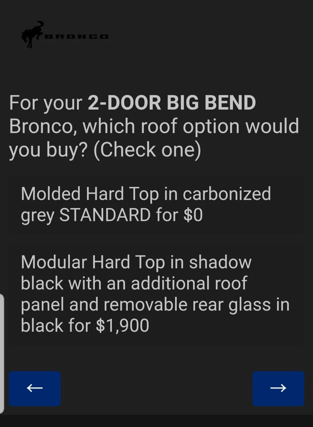 Ford Bronco Potential Package (+ Sasquatch) Pricing Previewed in Bronco Reservation Survey Email 20200825_142215