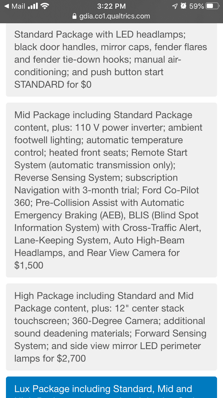Ford Bronco Potential Package (+ Sasquatch) Pricing Previewed in Bronco Reservation Survey Email 6268A0A3-5B60-403A-B882-F3E15CC0E588