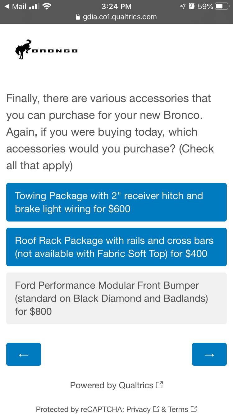Ford Bronco Potential Package (+ Sasquatch) Pricing Previewed in Bronco Reservation Survey Email 4B894E7C-6E53-47FE-9FB0-09E3487B8FFC