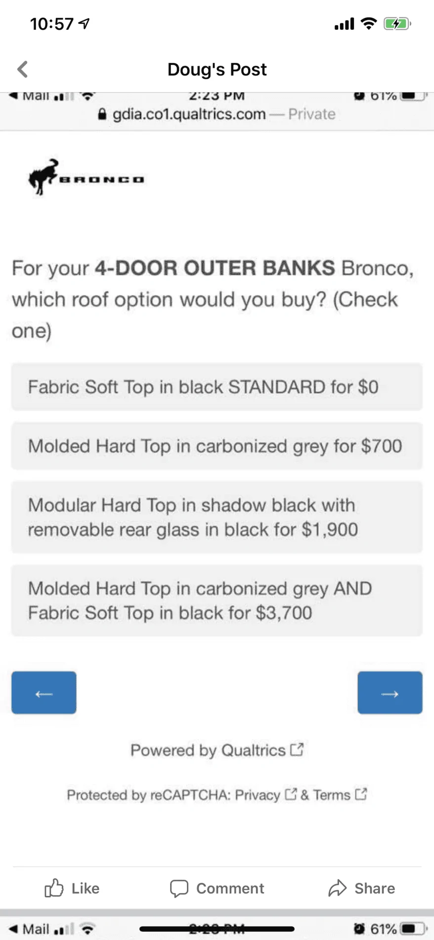 Ford Bronco Potential Package (+ Sasquatch) Pricing Previewed in Bronco Reservation Survey Email 99DE6D71-87A6-4754-B8C4-165559BEEB6D