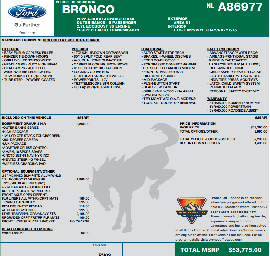 Ford Bronco 4dr OBX A51 - 58k 1647400922854