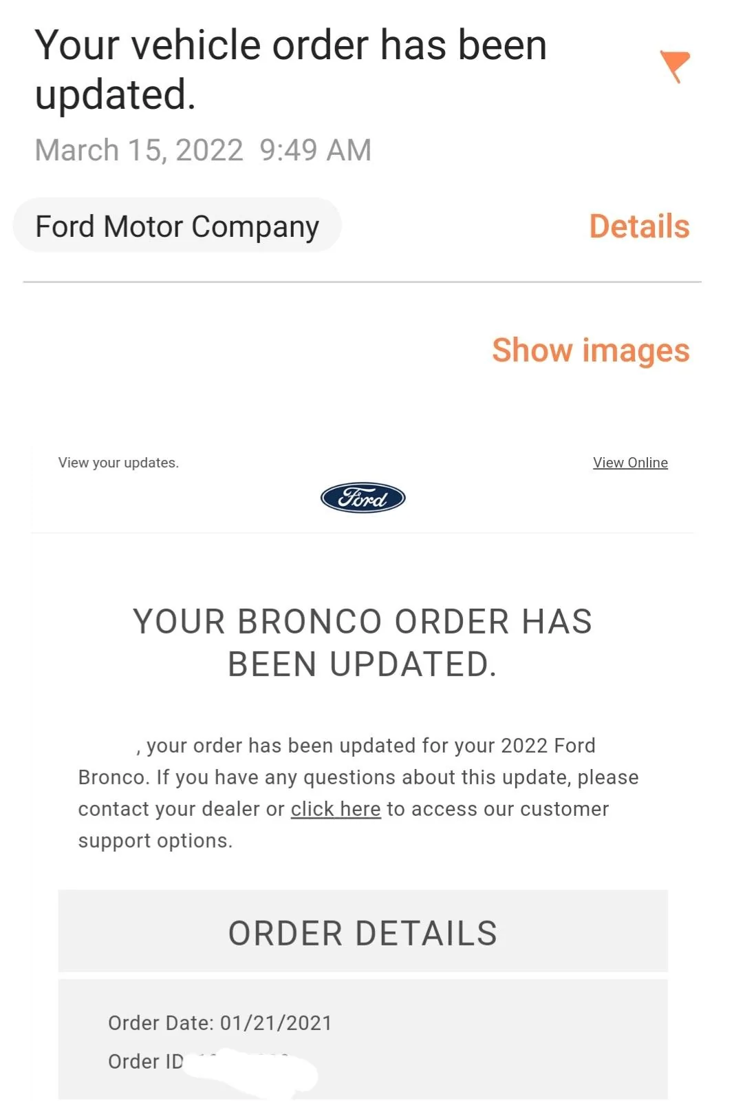 Ford Bronco Got Bronco Raptor Order Confirmation Email! 20220315_144220