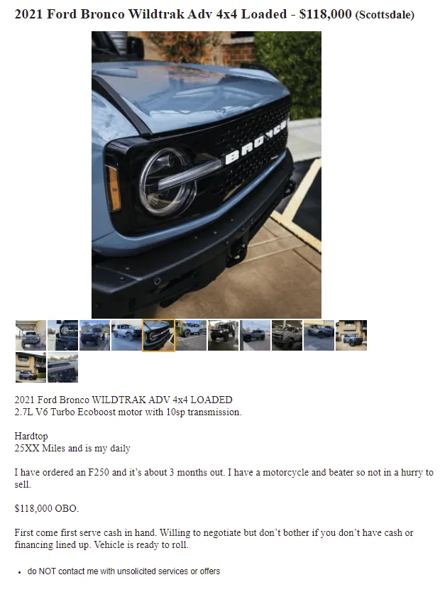 Ford Bronco I will buy your Raptor allocation - let's talk 1647646127953