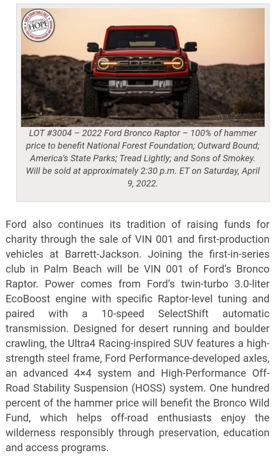 Ford Bronco Bronco Raptor VIN 001 will be auctioned off to support outdoor conservation Screenshot_20220321-160115_Gallery