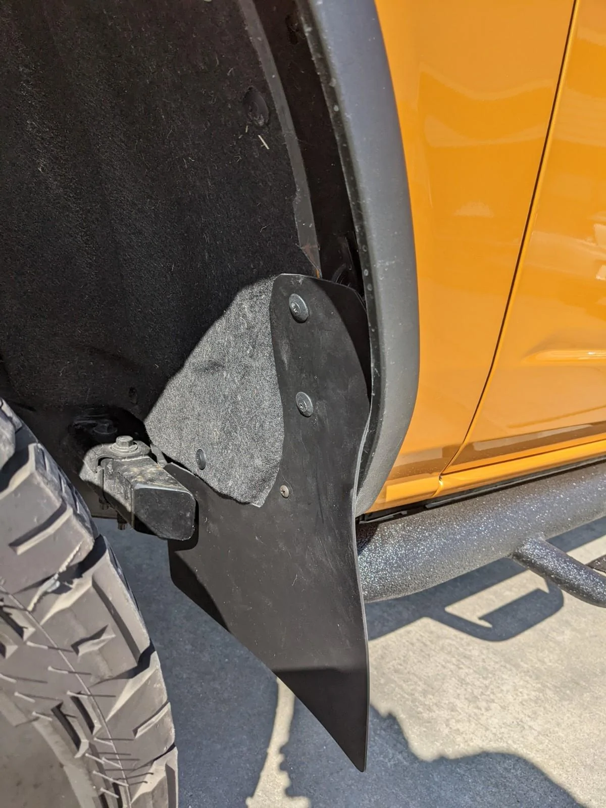 Ford Bronco DIY Mud Flaps, functional, low cost, and low profile PXL_20220320_202404797