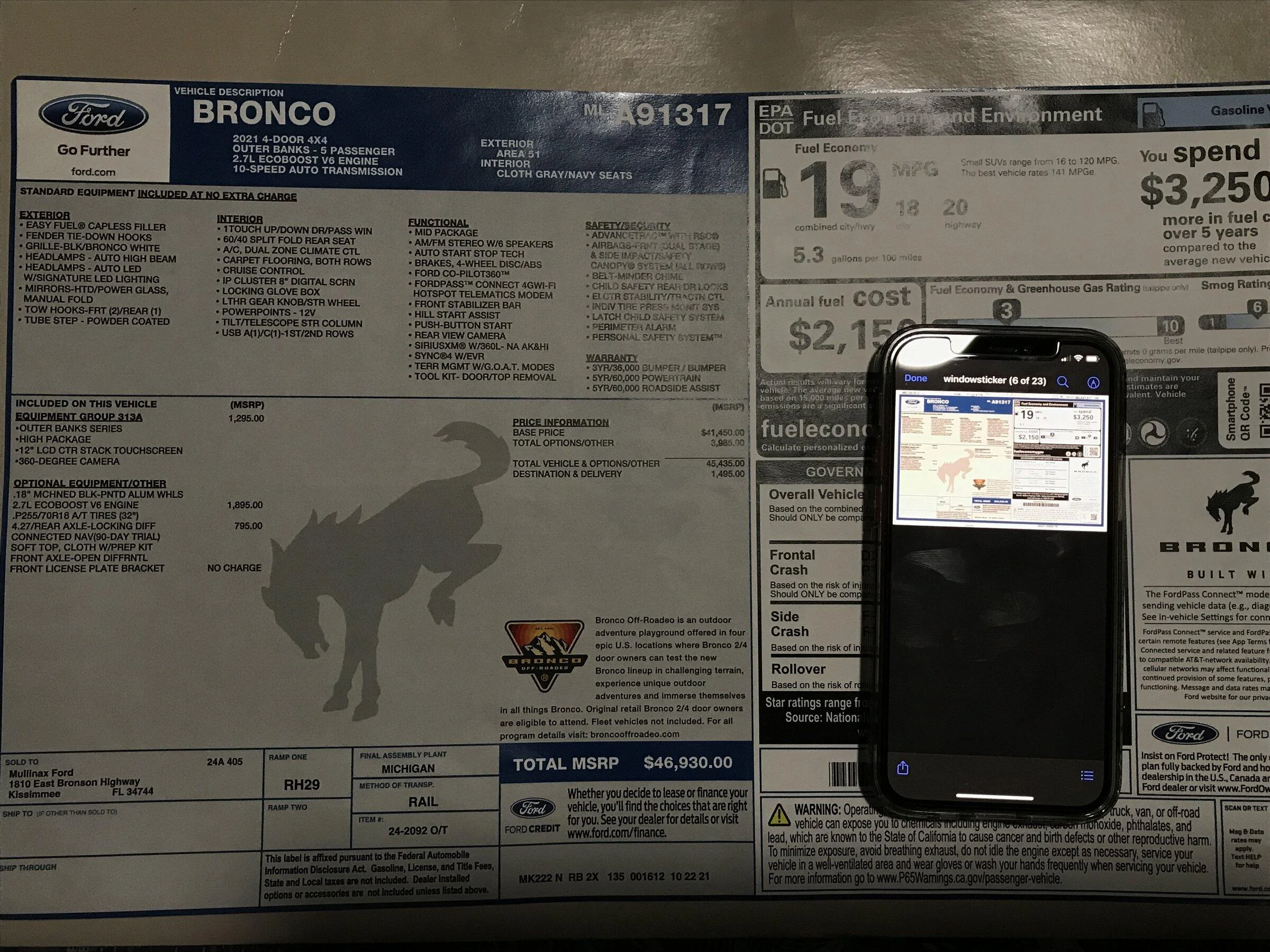Ford Bronco Window Sticker Colors imag