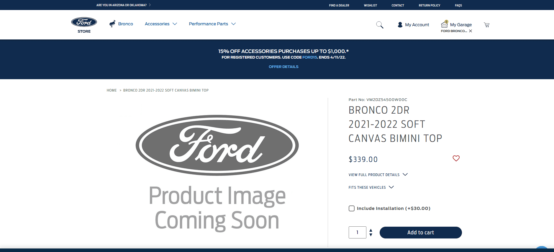 Ford Bronco Ford Canvas Bimini Top - Installed Quick Look 1648834795326