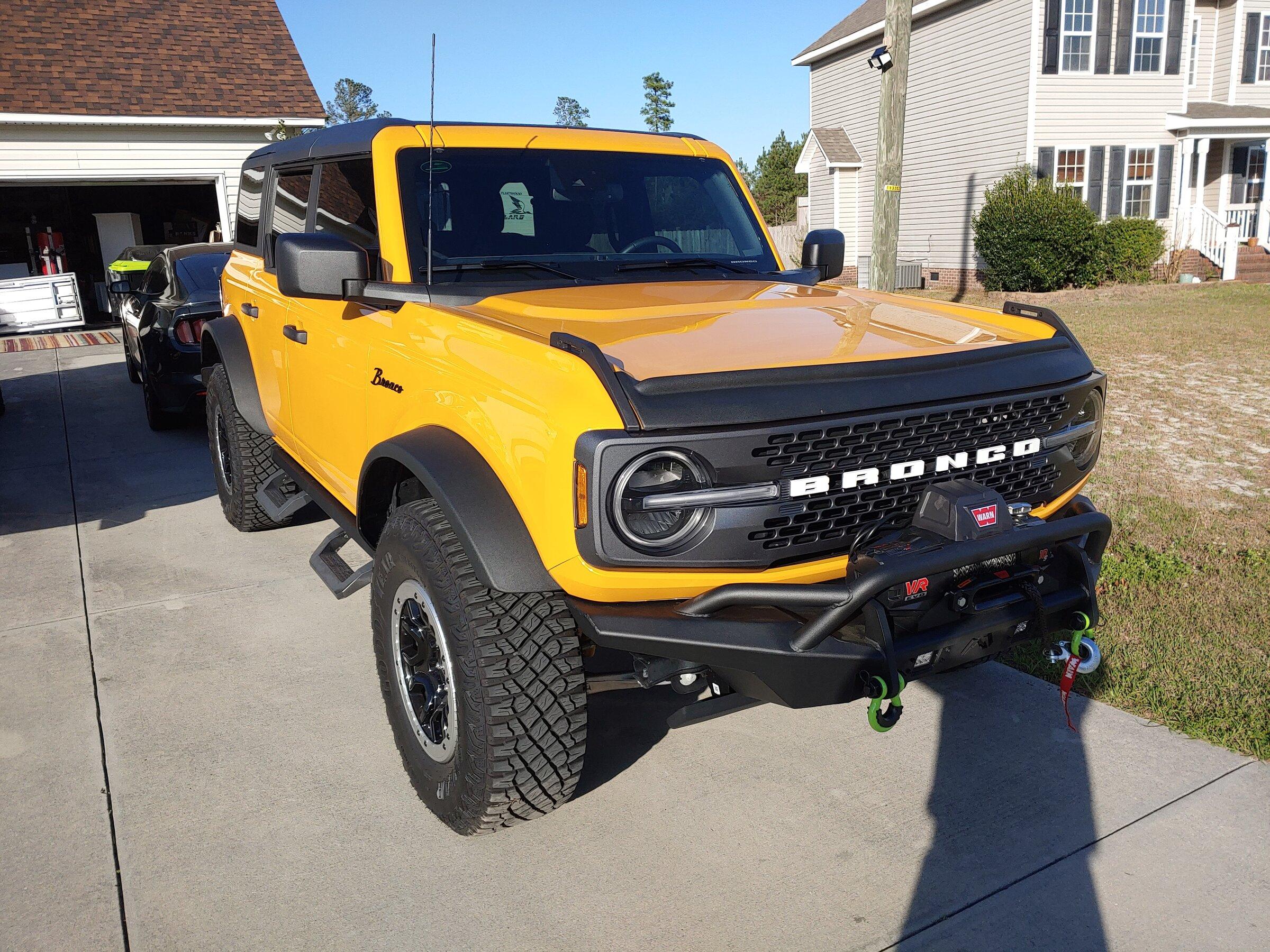 Ford Bronco Bronco script emblem installed RF Quarter