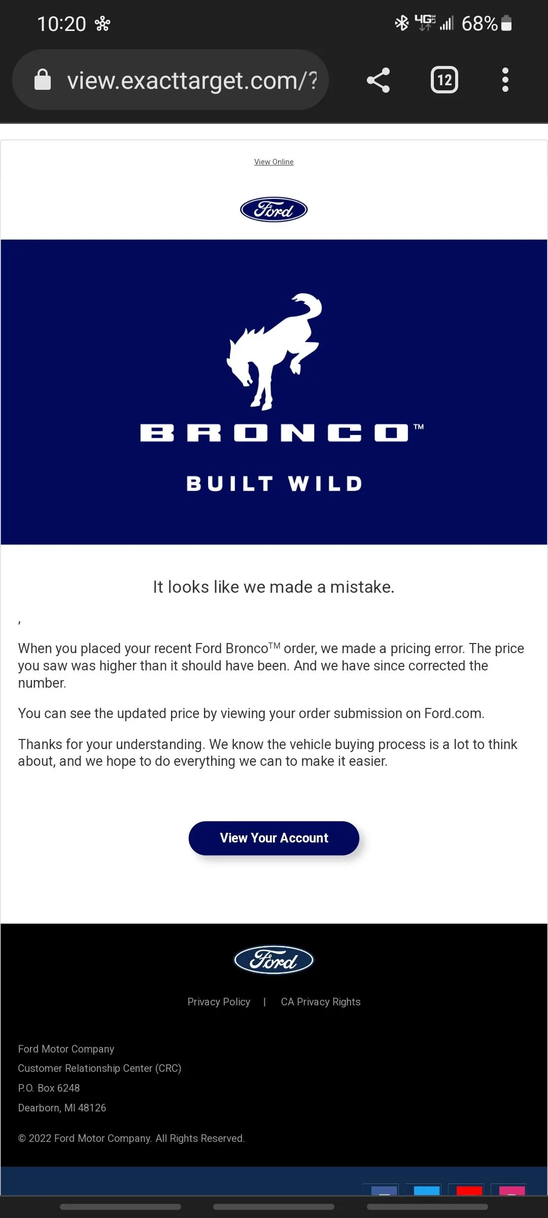 Ford Bronco Ford pricing error email Screenshot_20220406-102031_Chrom