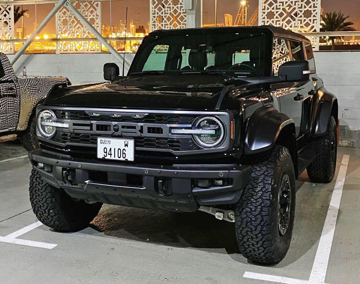 Ford Bronco Black Bronco Raptor test vehicle in Dubai black bronco raptor dubai prototype