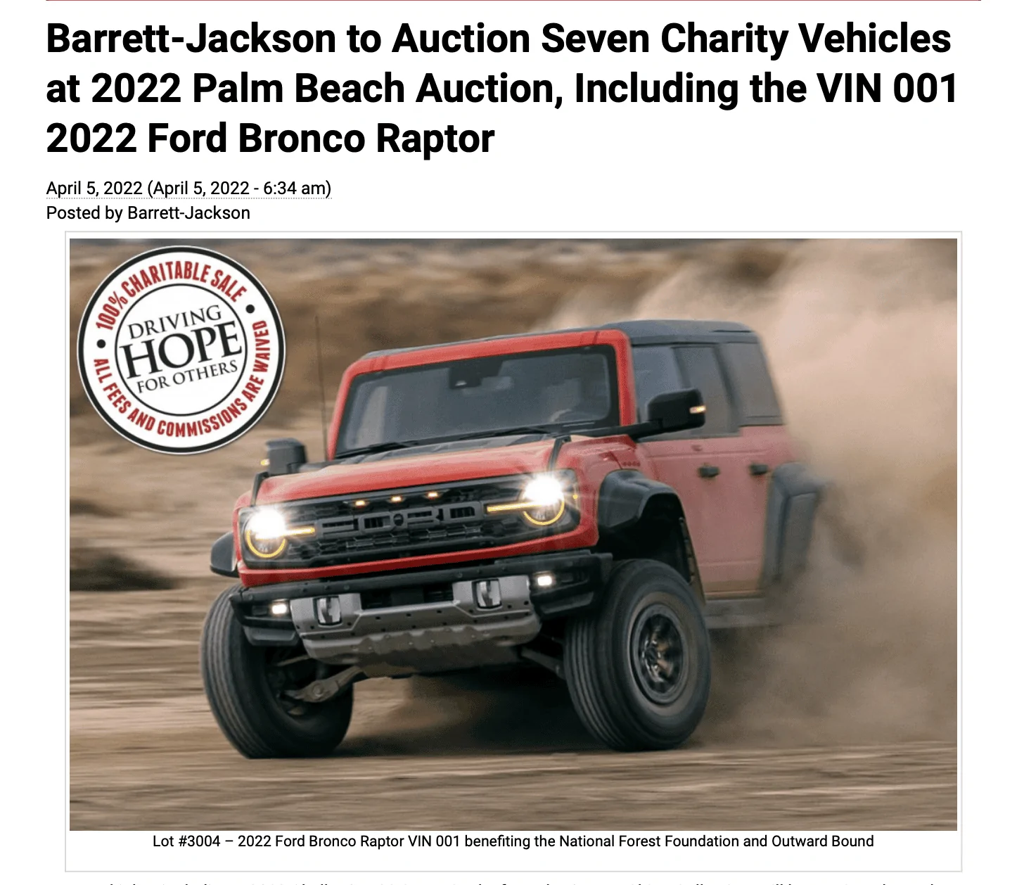 Ford Bronco Here's the VIN #001 Bronco Raptor (in Code Orange) to be Auctioned at Barrett Jackson Screen Shot 2022-04-07 at 10.30.49 AM