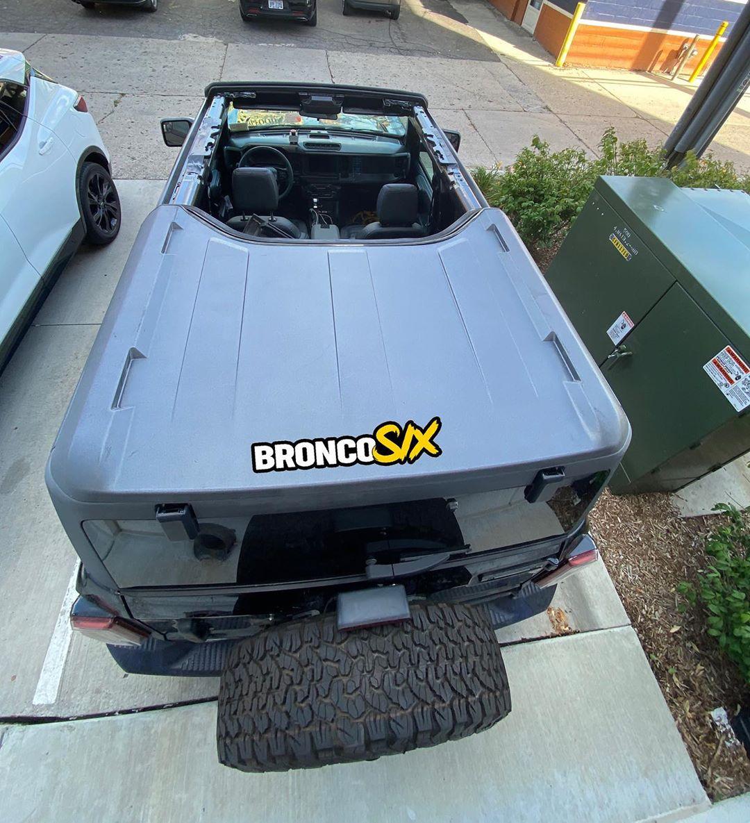 Ford Bronco Sasquatch 2-Door and 4-Door sighted in Michigan Gray Hardtop ROof 4 Door Bronco Sasquatch Roof Off Removed 2 