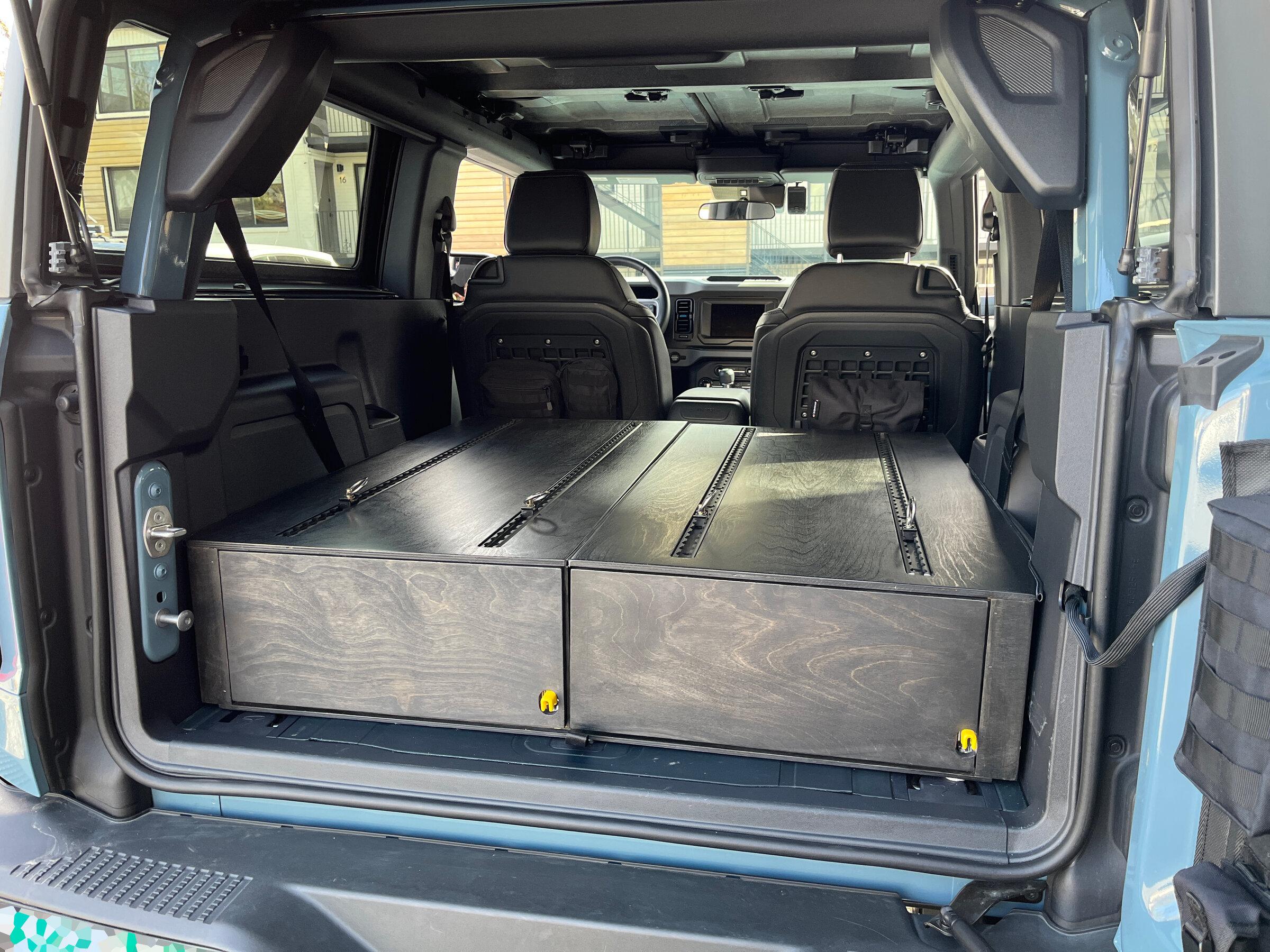 Ford Bronco 2 Door Rear Seat Delete With Storage Drawers IMG_8960