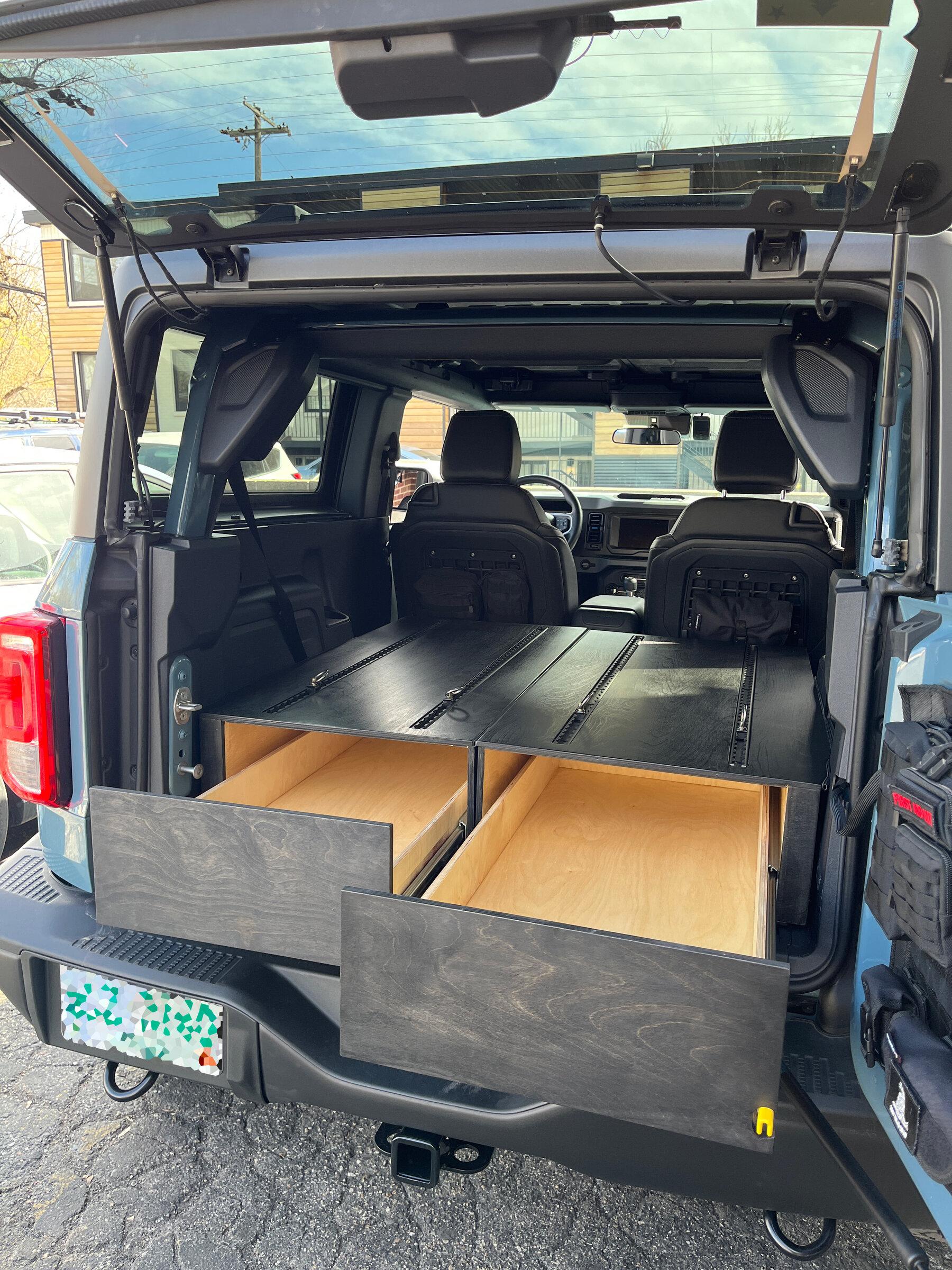 Ford Bronco 2 Door Rear Seat Delete With Storage Drawers IMG_8971