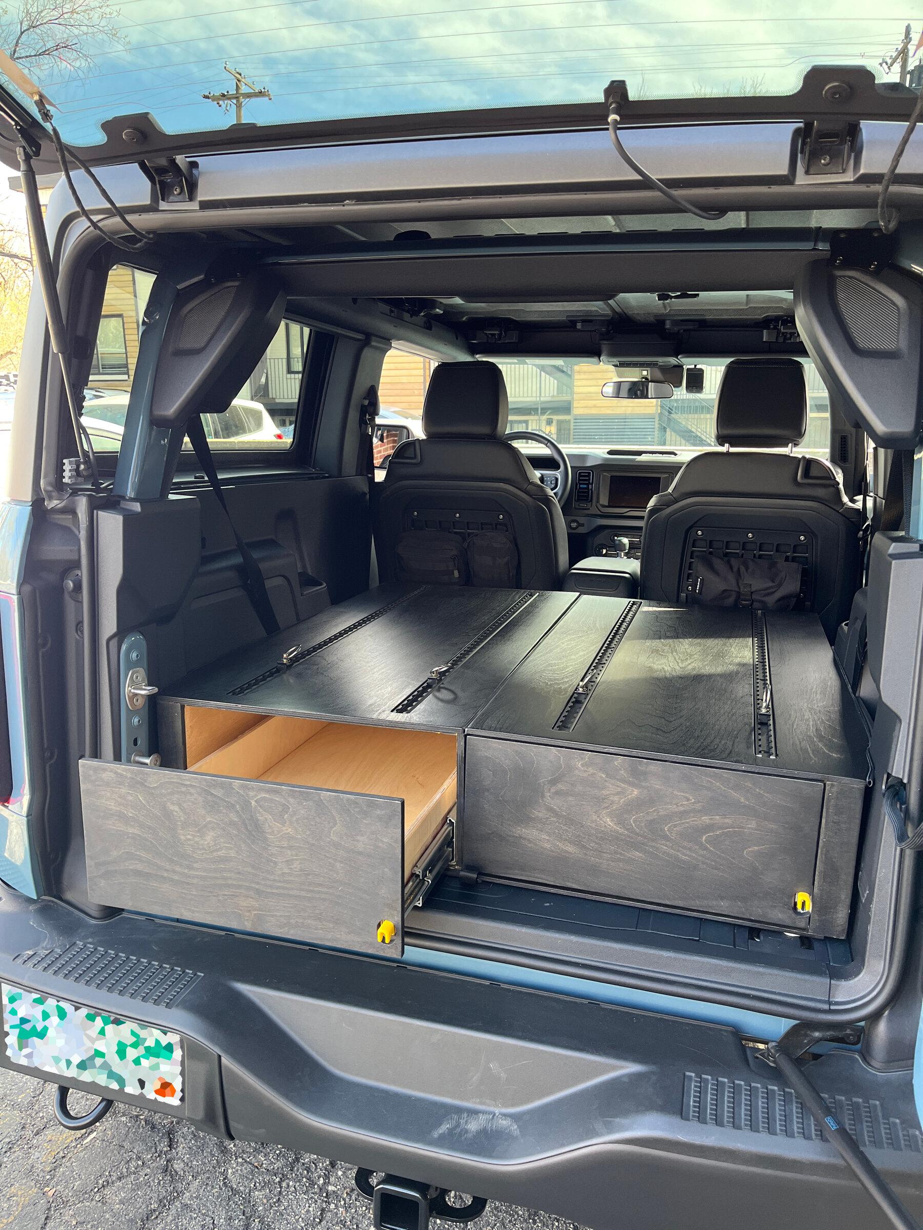 Ford Bronco 2 Door Rear Seat Delete With Storage Drawers IMG_8962