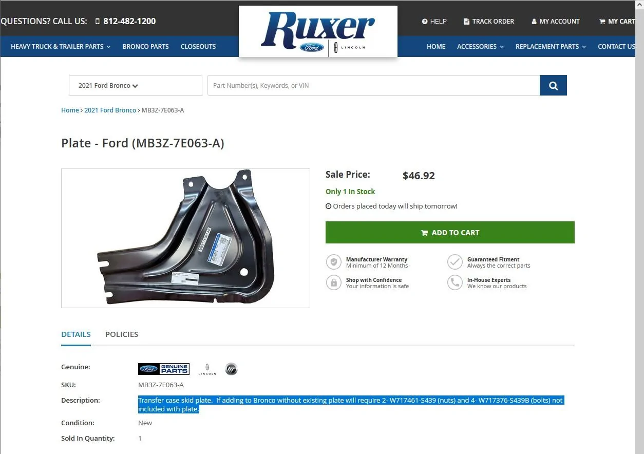 Ford Bronco Gas tank skid plate? Transfer Plate Skid Plat