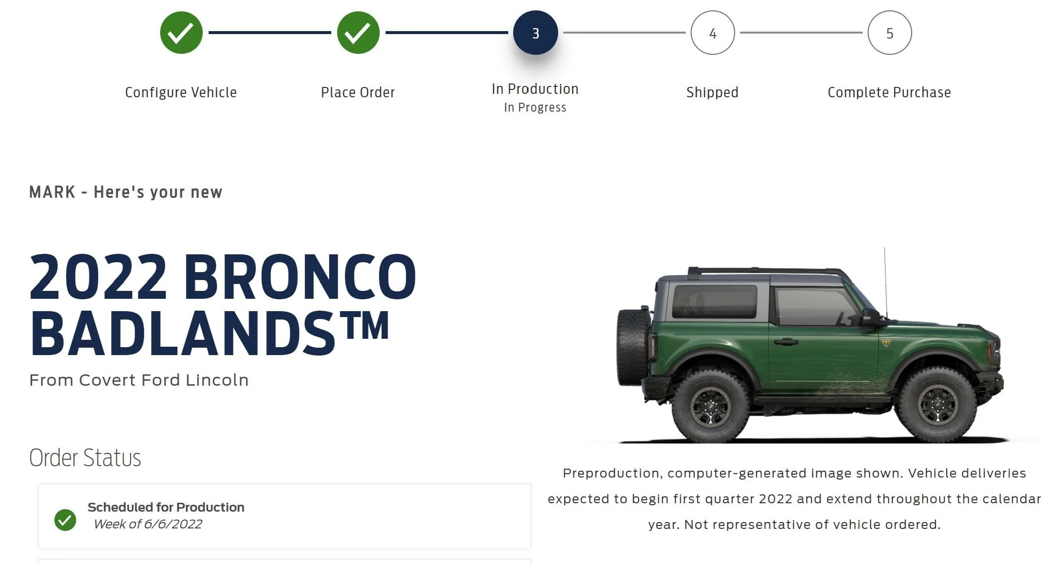 Ford Bronco 7/15/20 Reservations Roll Call Scheduled