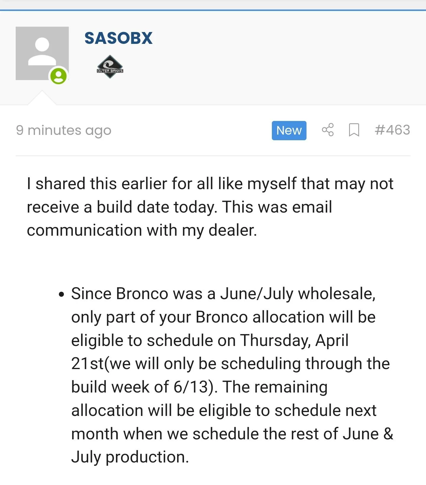Ford Bronco ⏱ Bronco Scheduling Next Week (4/18) For Build Weeks 5/30-6/27 and 7/11-7/25 Screenshot_20220421-141513