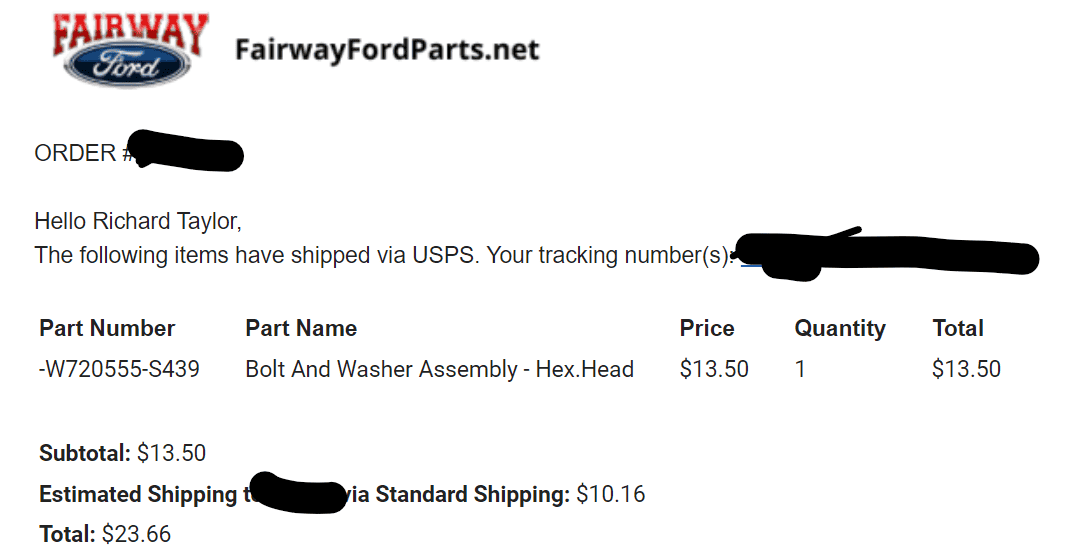 Ford Bronco camber bolt and nut PN/source 1651160914503