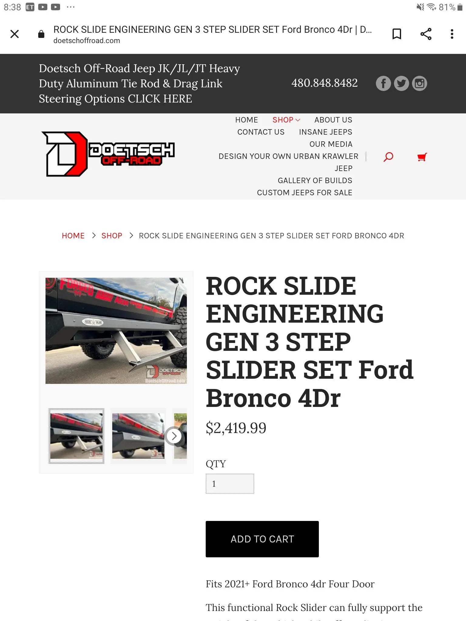 Ford Bronco Rock Slide Engineering 2 door step slider (New in Boxes) Screenshot_20220508-203840_Chrom