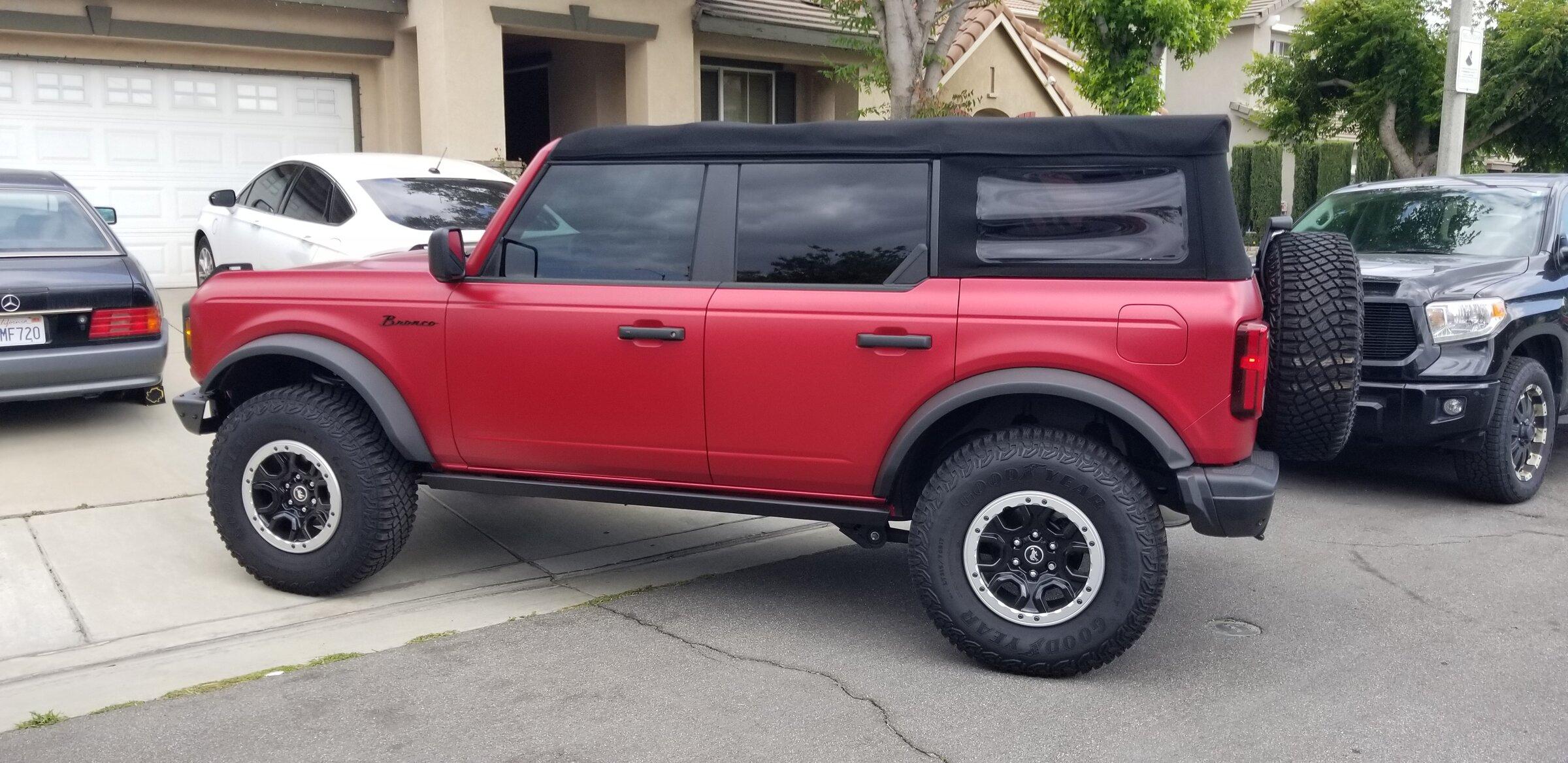Ford Bronco Matte PPF wrap installed on Rapid Red 20220509_150115