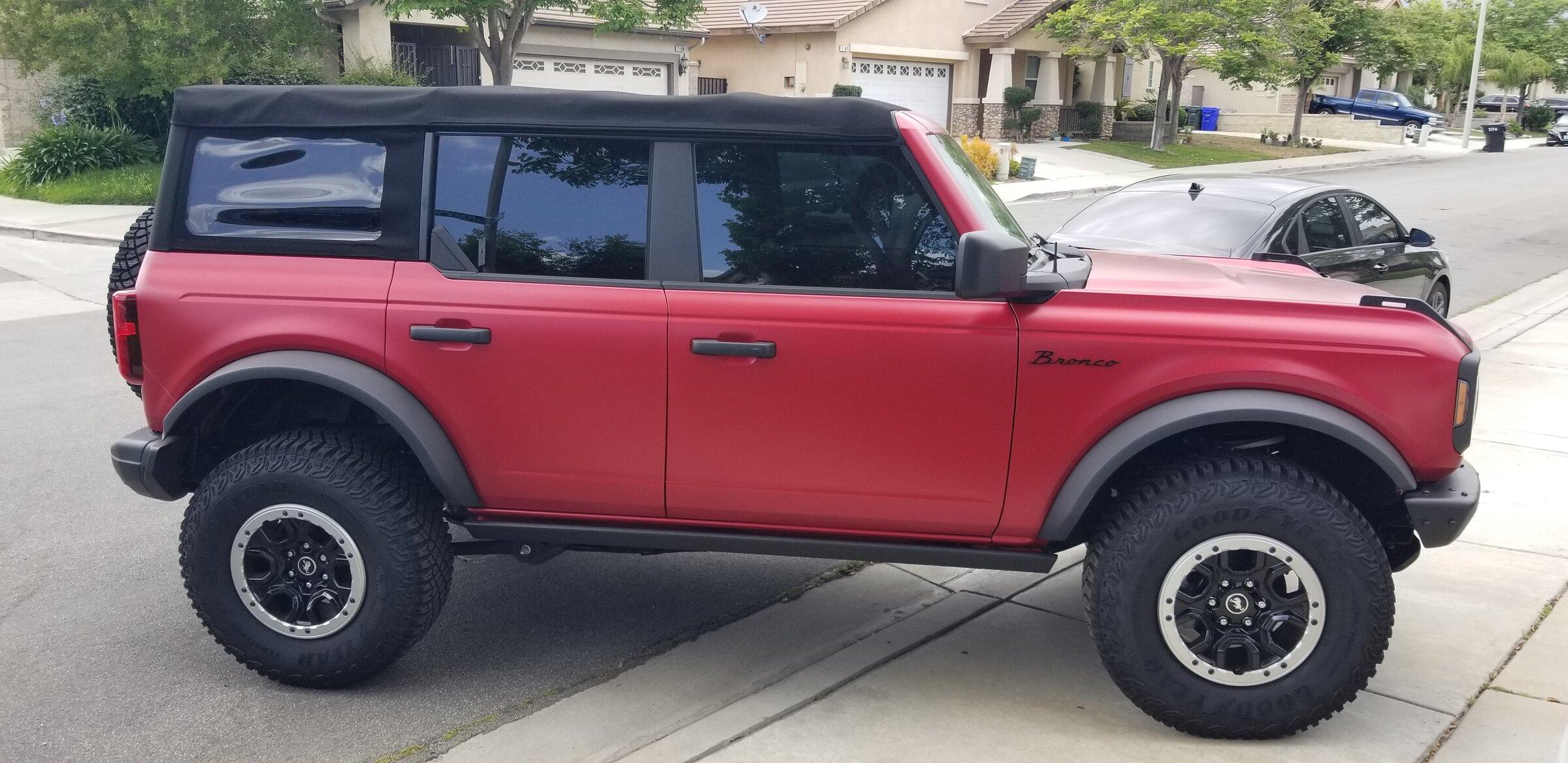 Ford Bronco Matte PPF wrap installed on Rapid Red 20220509_150151
