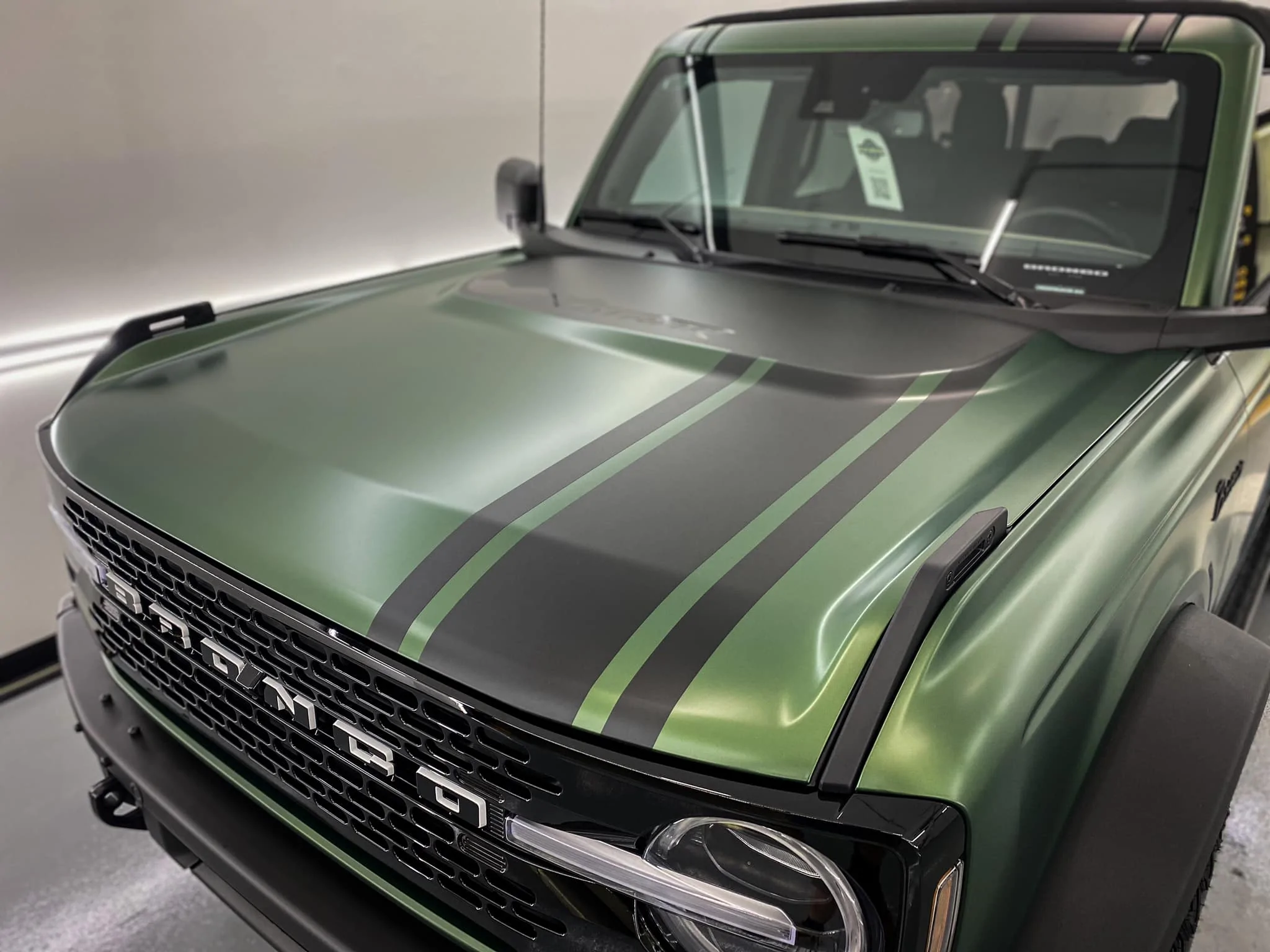 Ford Bronco ERUPTION GREEN Bronco Club Eruption Green Bronco XPEL Stealth PPF Wrapped + Graphics + Racing Stripes 6