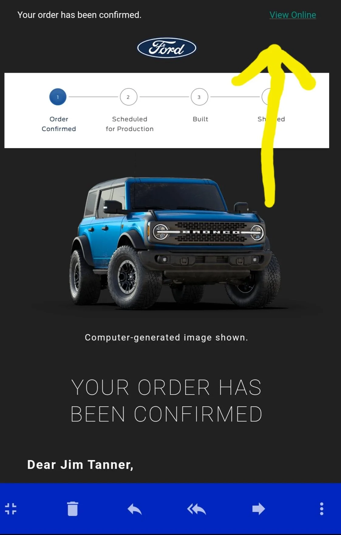 Ford Bronco Ford Order Confirmation Email Link Screenshot_20220511-132155_Aqua Mail
