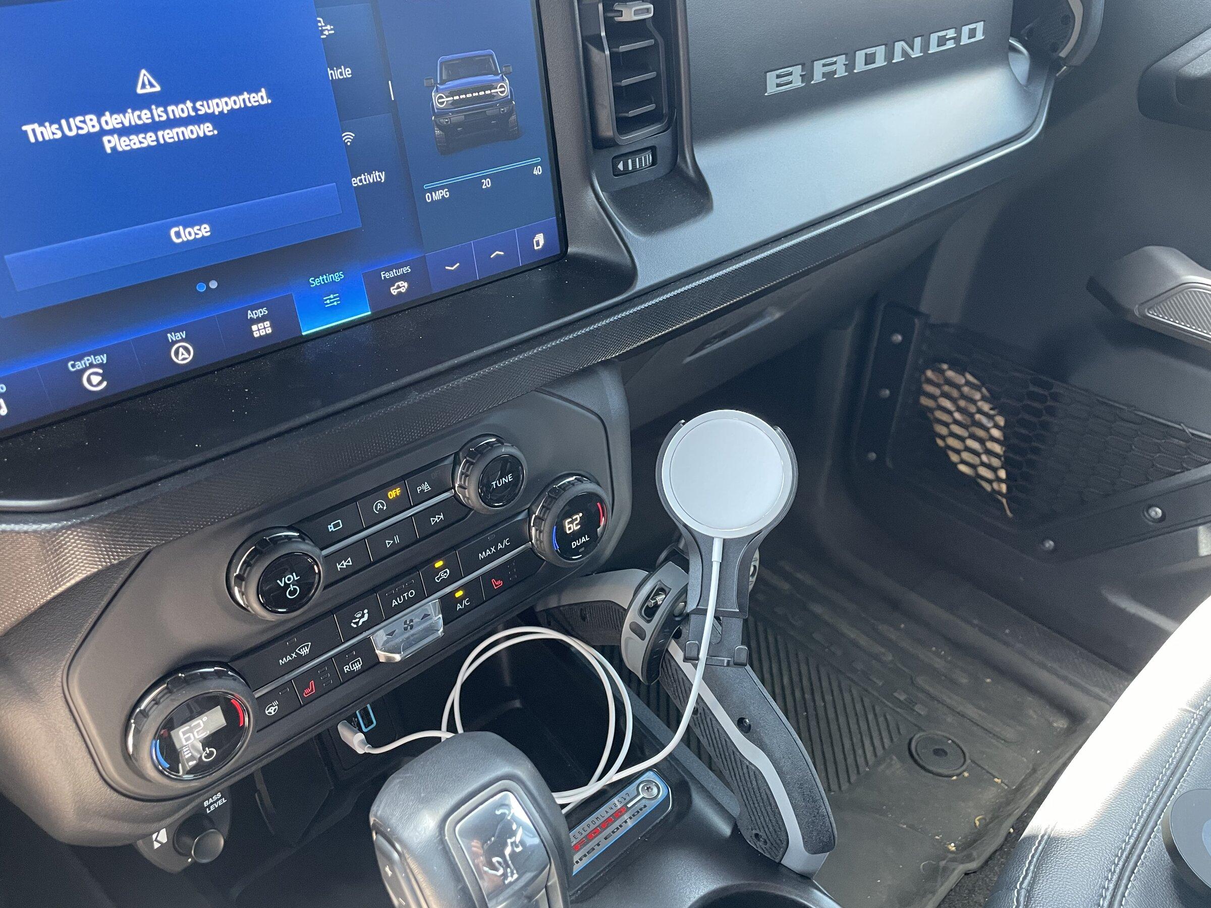 Ford Bronco MagSafe phone charger mounted to console grab handle - Done ✅ CACE01D8-B1F5-4EE4-A06D-894D00BBAA11