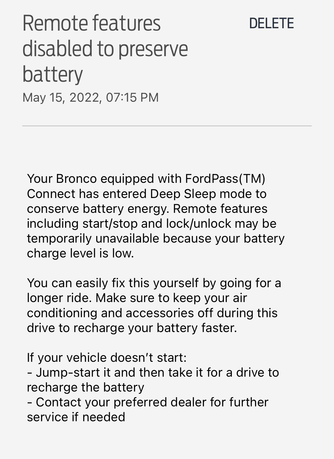 Ford Bronco Deep Sleep Mode 1652707431690