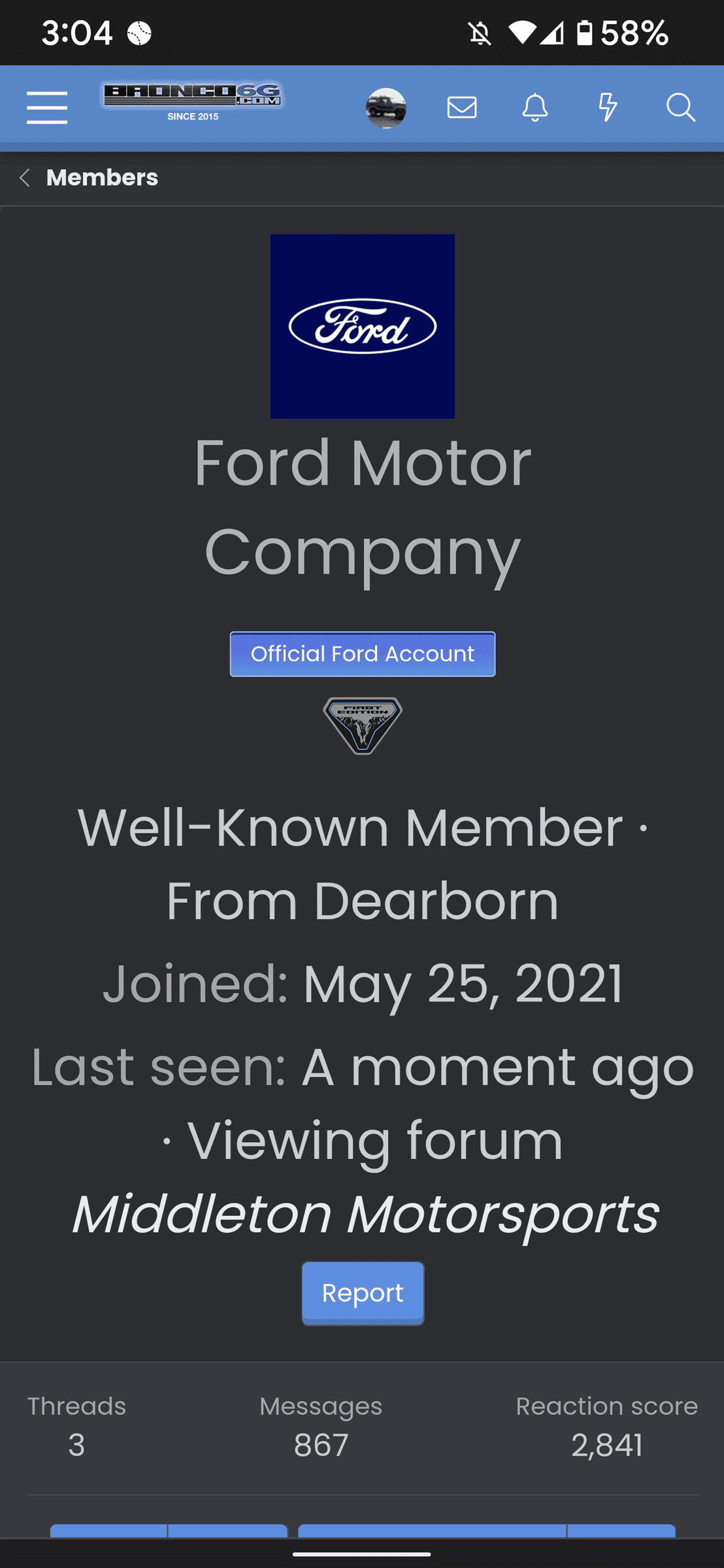 Ford Bronco Did the Ford Motor Company account get deleted? Screenshot_20220521-150409