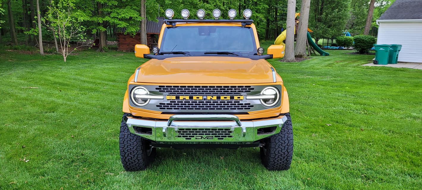Ford Bronco Retro Cyber Orange Bronco with chrome bumpers 2-door build Retro Cyber Orange Bronco with chrome bumpers 1
