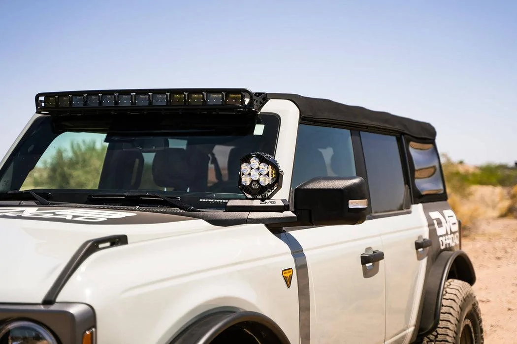 Ford Bronco DV8 Offroad | A-Pillar Pod Light Mounts bronco-baja-lp6-light-mount_1051x700