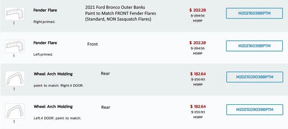 Ford Bronco Purchase base flares from Ford? OBX_FenderFlare_PartNumbers
